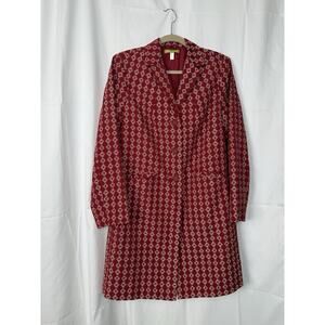 Sigrid Olsen Women's Patterned Long Coat Jacket Size 12 Red Geometric Maximalist